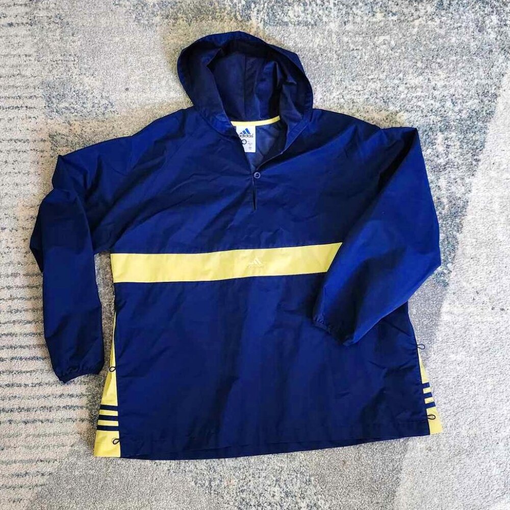 Adidas Sport Windbreaker Jacker Pullover with Hood Size XL Blue and Yellow